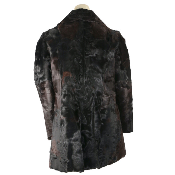 Vintage Dark Brown Lamb Fur Collared Short Coat Size S - Picture 8 of 10